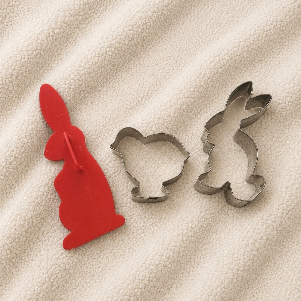 VTG Easter‎ Cookie Cutters 3 Pc Bunny Chick Metal Plastic Baking Set